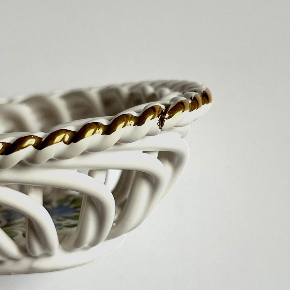 Vintage Herend Queen Victoria Oval Reticulated Basket 4.75" Gold Rim VBO - Picture 9 of 11